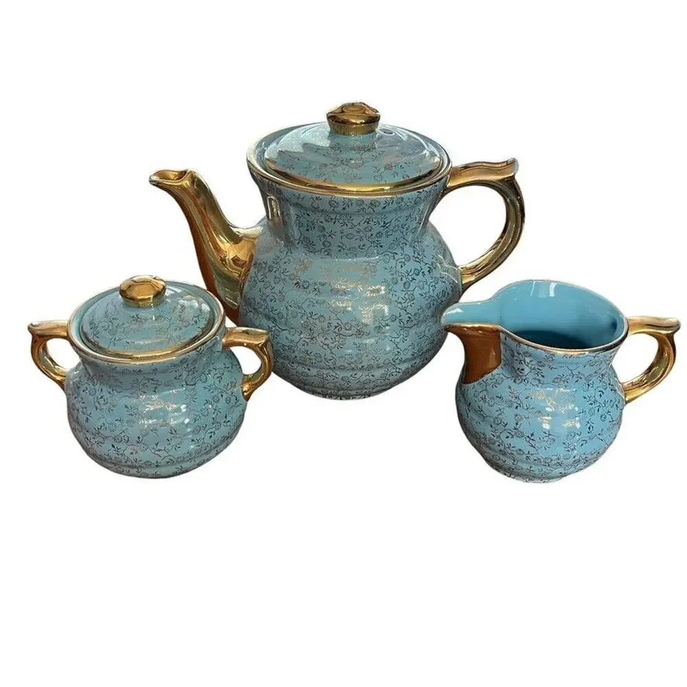 Vintage Drip O Lator 22K Enterprise Aluminum Coffee Maker Creamer Sugar Bowl Set